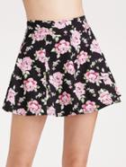 Shein Black Floral Print A-line Skirt