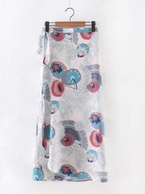 Shein Multicolor Printed Self Tie Asymmetric Skirt