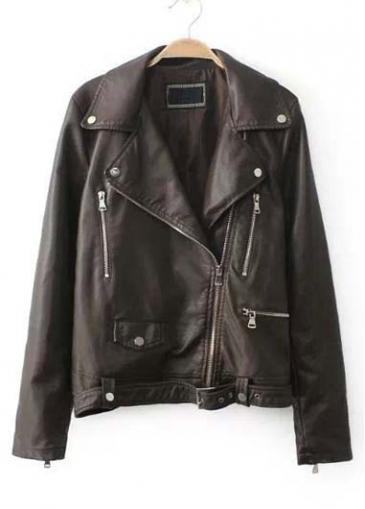 Rosewe Laconic Brown Turndown Collar Woman Jacket With Zip