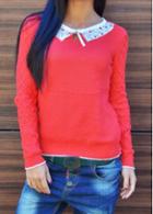 Rosewe Long Sleeve Red Bowtie Embellished Sweater