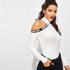Shein Cut Out Shoulder Rib Knit Fitted Tee