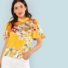 Shein Mock Neck Keyhole Back Floral Top