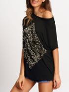 Shein Black Short Sleeve Sequined Loose T-shirt