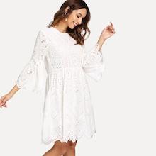 Shein Flounce Sleeve Hollow Out Dress