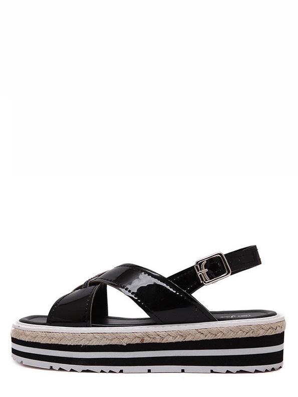 Shein Black Open Toe Criss Cross Espadrille Sandals