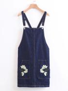 Shein Flower Embroidery Dungaree Denim Dress