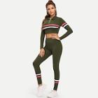Shein Zip Front Striped Crop Top And Leggings Set