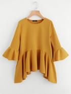 Shein Trumpet Sleeve Asymmetric Flounce Hem Textured Top
