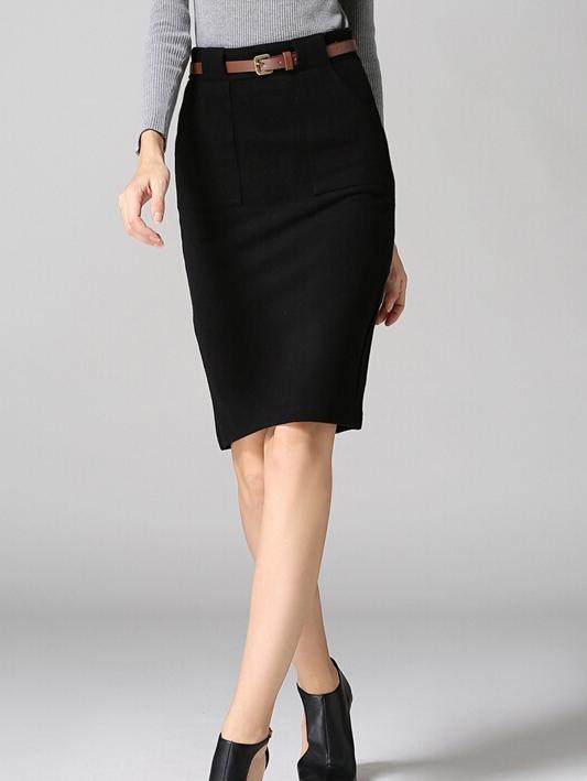 Shein Black High Waist Pocket Belted Pencil Skirt