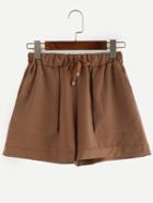 Shein Drawstring Waist Wide Leg Shorts - Brown