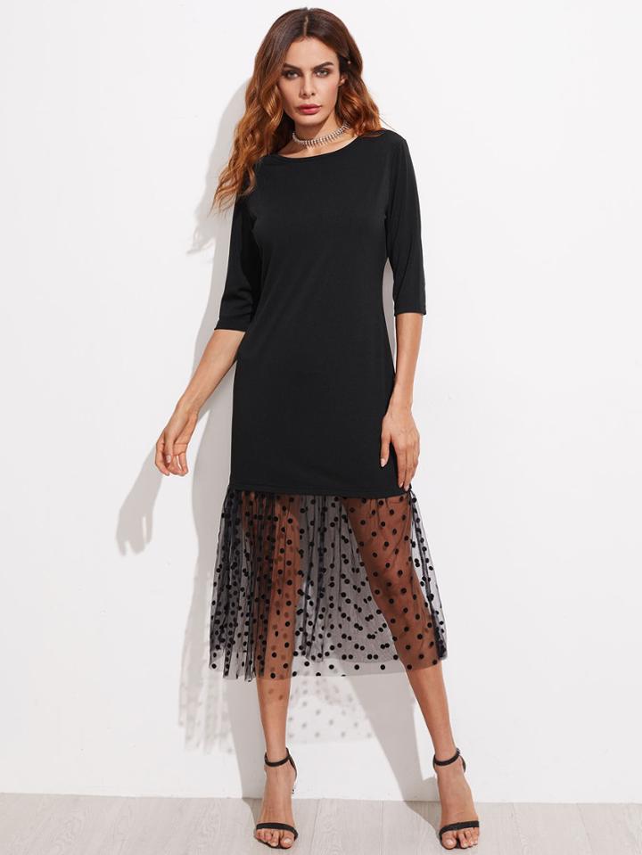 Shein Contrast Sheer Polka Dot Mesh Dress