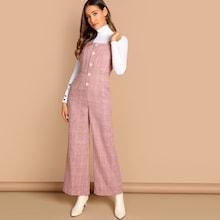 Shein Wide Leg Button Up Plaid Jumpsuit
