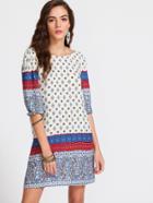 Shein Paisley Print V Back Elbow Sleeve Dress