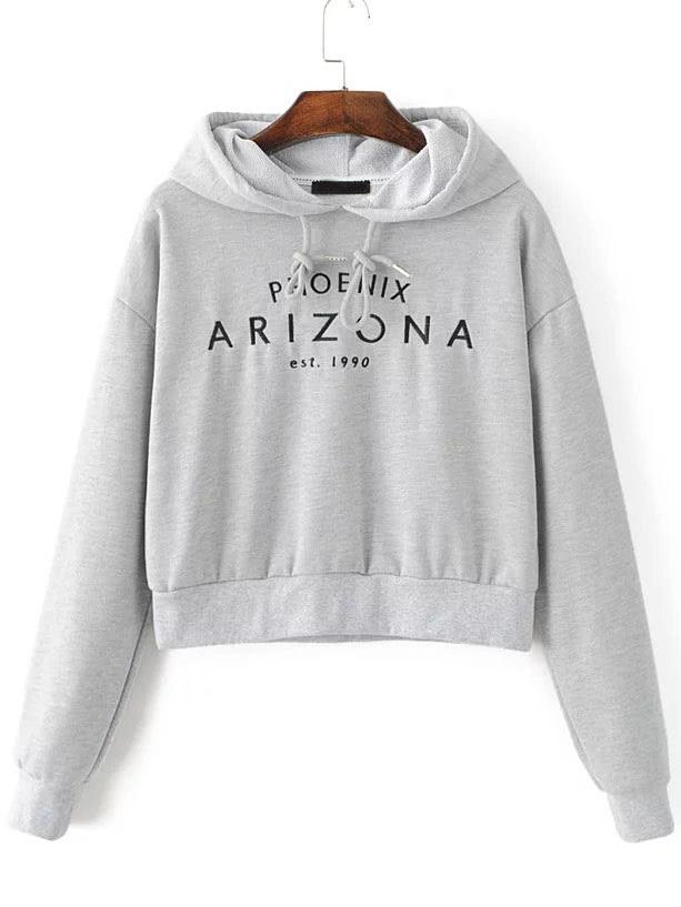 Shein Letter Embroidery Crop Hooded Sweatshirt
