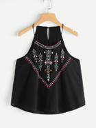 Shein Aztec Embroidered Keyhole Back Cami Top