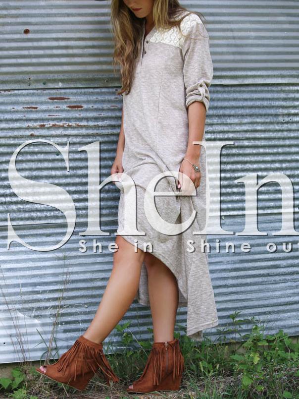 Shein Grey With Lace High Low Casual Dress