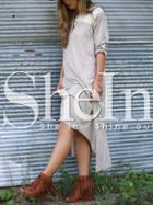 Shein Grey With Lace High Low Casual Dress