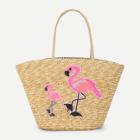Shein Flamingo Pattern Straw Tote Bag