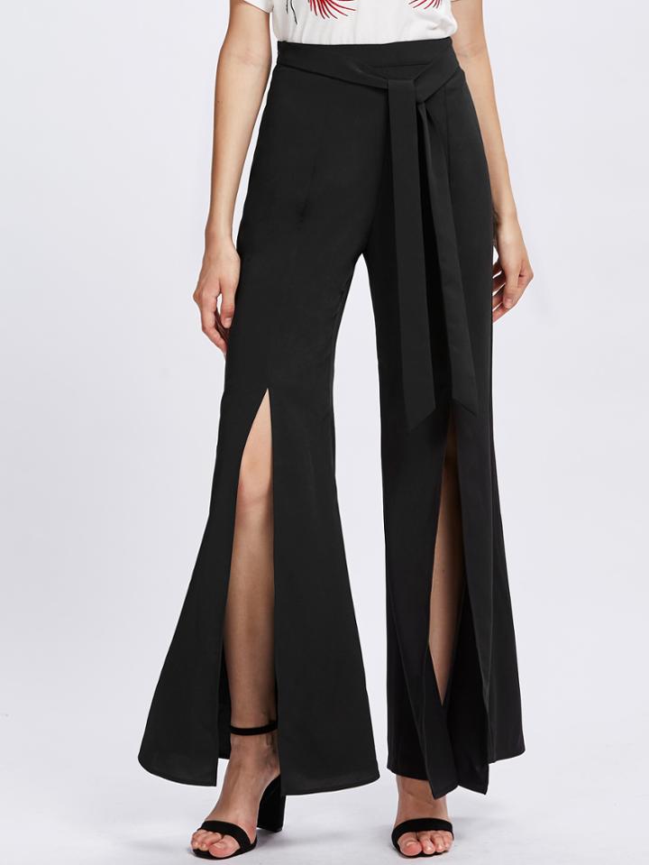 Shein Self Tie Split Front Flared Pants