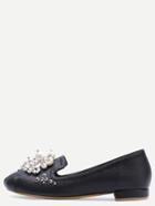 Shein Black Pearl Embellished Pu Flats