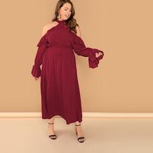 Shein Plus Halter Cold-shoulder Flounce Dress