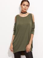 Shein Olive Green Cold Shoulder Three Quarter Sleeve High Low Dress