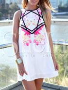 Shein White Sleeveless Flowery Floral Sundress Print Dress