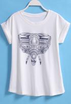 Shein White Short Sleeve Elephant Print Loose T-shirt