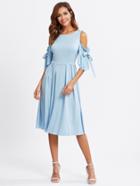Shein Bow Tie Flutter Sleeve Pleated Fit & Flared Dress