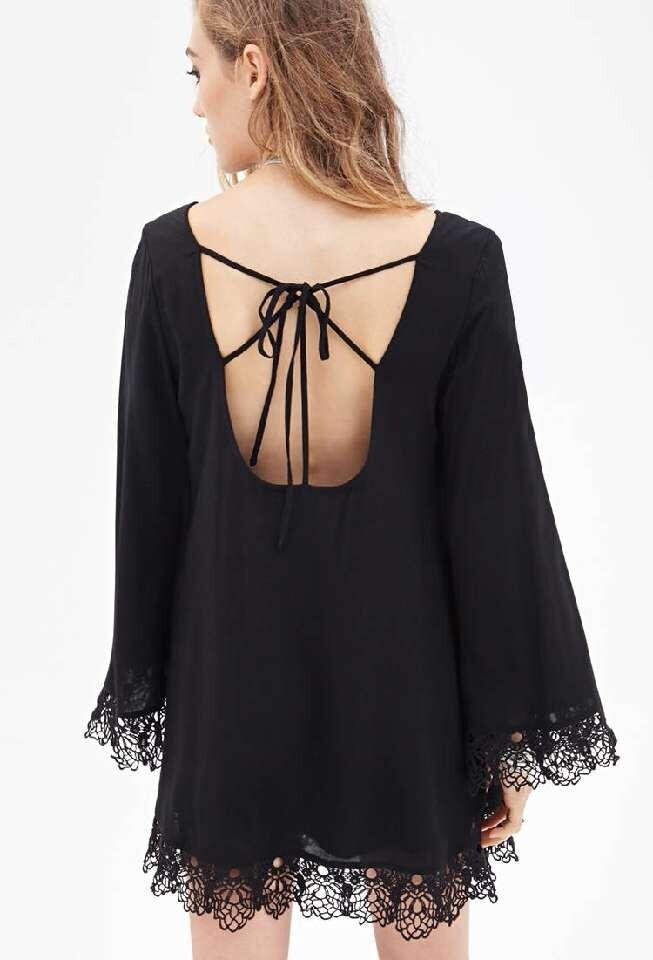 Shein Black Long Sleeve Backless Dress