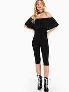 Shein Frill Bardot Neck Cropped Unitard Jumpsuit