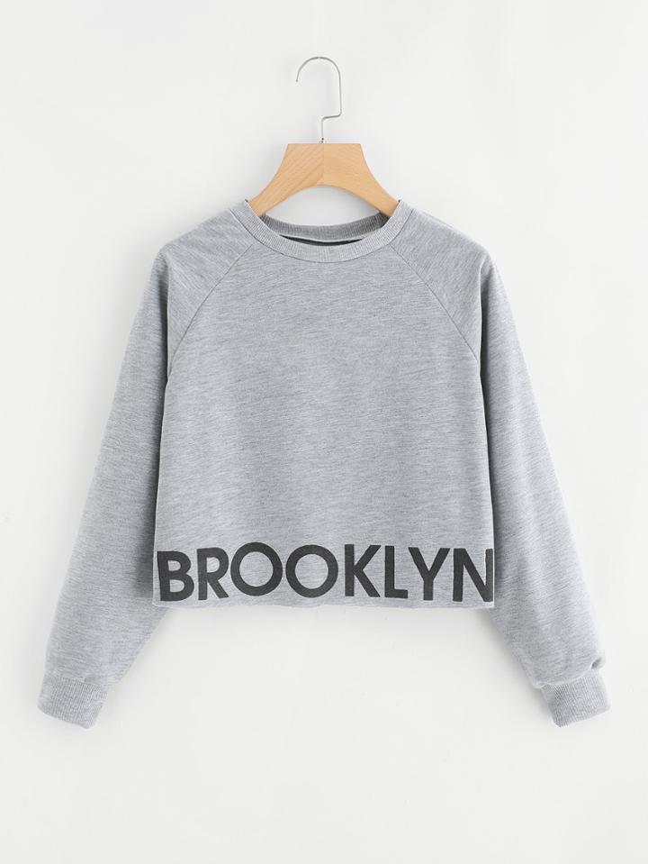 Shein Letter Print Raw Hem Raglan Pullover