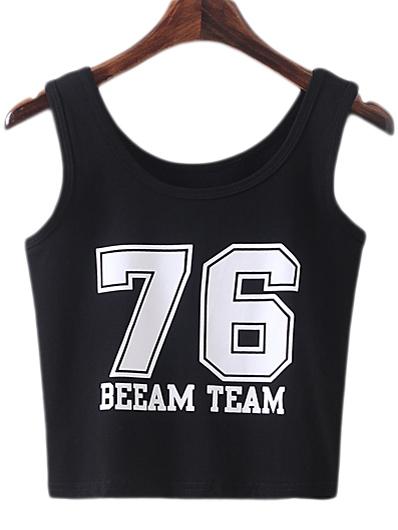 Shein Black Round Neck Numbers Printing Tank Top