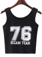 Shein Black Round Neck Numbers Printing Tank Top
