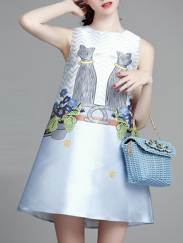 Shein Blue Cats Print Shift Dress