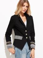 Shein Black Single Breasted Blazer With Geo Jacquard Detail