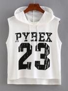 Shein Varsity Print High-low Hooded Top - White