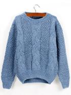 Shein Blue Round Neck Chunky Cable Knit Sweater