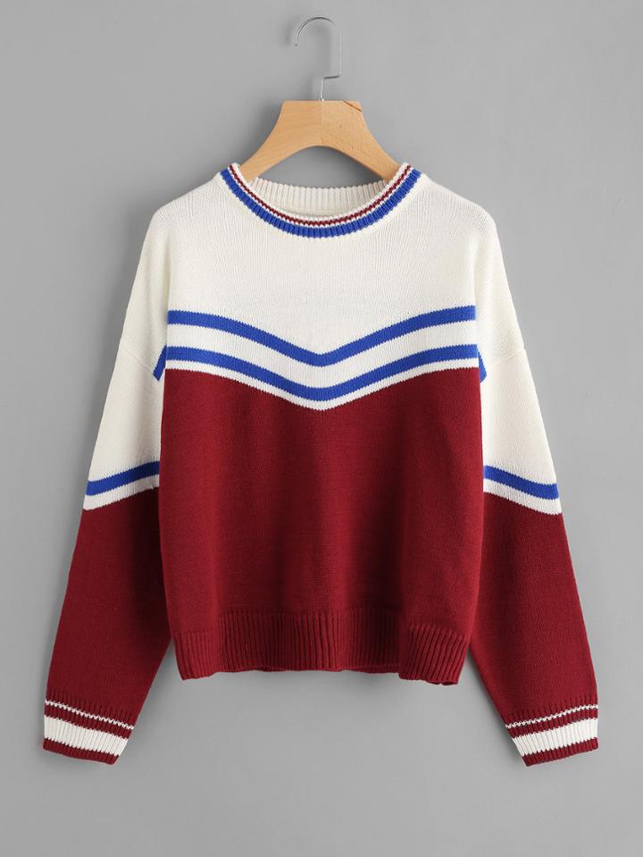Shein Ribbed Trim Striped Jumper