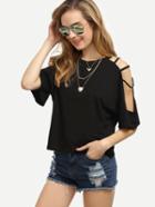Shein Black Cutout Strappy Sleeve T-shirt