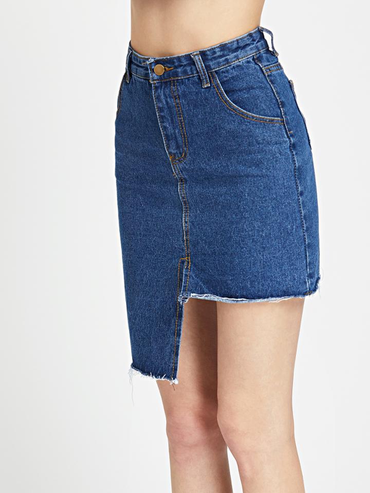 Shein Asymmetric Raw Hem Denim Skirt