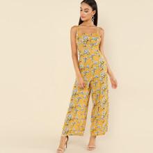 Shein Thick Strap Floral Palazzo Jumpsuit