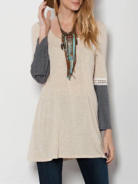 Shein Apricot Eyelet Contrast Cuff T-shirt Dress