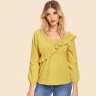 Shein Double-plunge Ruffle Blouse