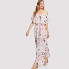 Shein Off Shoulder Frloral Split Side Dress