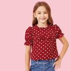 Shein Girls Frilled Neck Polka Dot Print Top