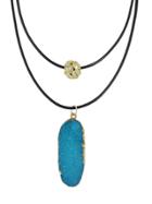 Shein Blue Color Double Layers Resin Stone Pendant Necklaces
