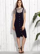 Shein Navy Button Front Knitted Overall Dress
