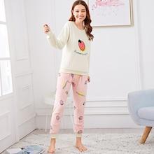 Shein Strawberry & Letter Print Pajama Set With Eye Mask