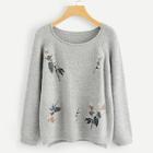 Shein Pearl Detail Floral Embroidered Applique Sweater
